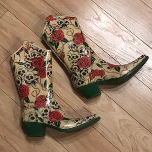 Jeffrey Campbell Skull/Rose Cowboy Style Rainboot